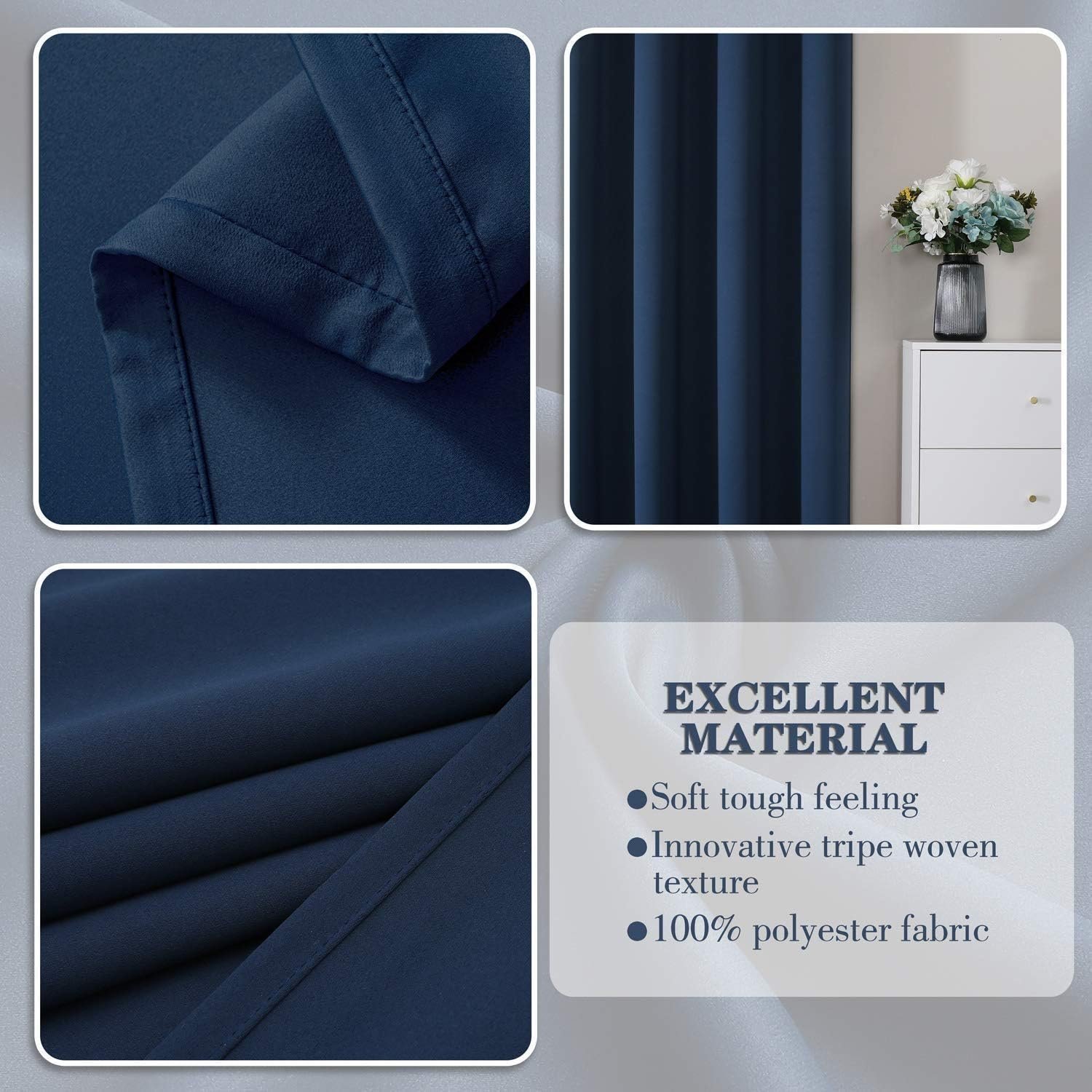 Navy Blue Blackout Curtains - 84" (2 Panels) - Image 3