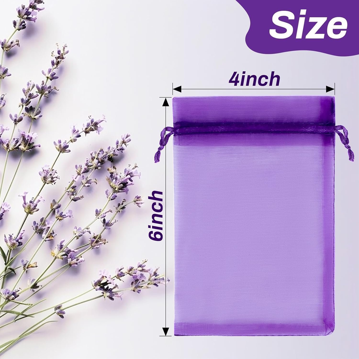Lavender Organza Sachet Bags – 50-Pack - Image 3